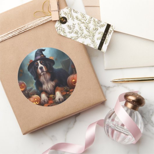 Berner bergpompoenen Halloween eng Ronde Sticker (Geschenken)
