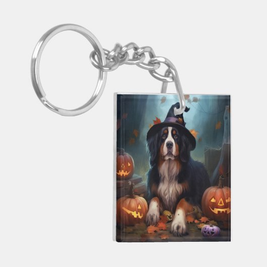 Berner bergpompoenen Halloween eng Sleutelhanger (Voorkant Links)