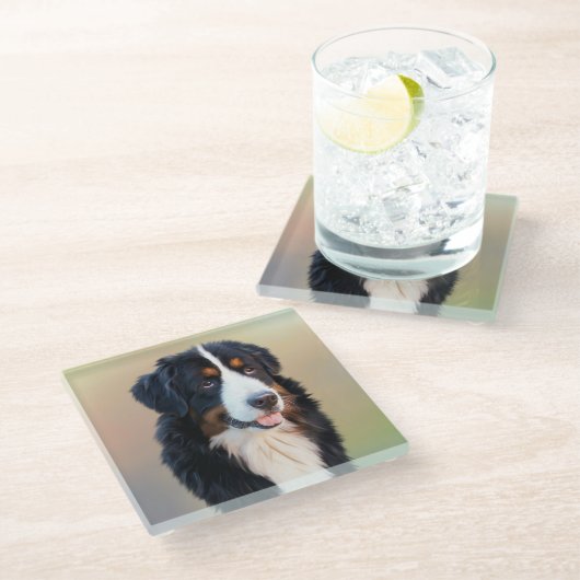 Berner Berner Hond Kunst Glazen Onderzetter (Schuin)