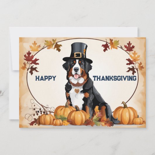 Berner Hond Met Pelgrim Pet Happy Thanksgiving Feestdagenkaart (Voorkant)