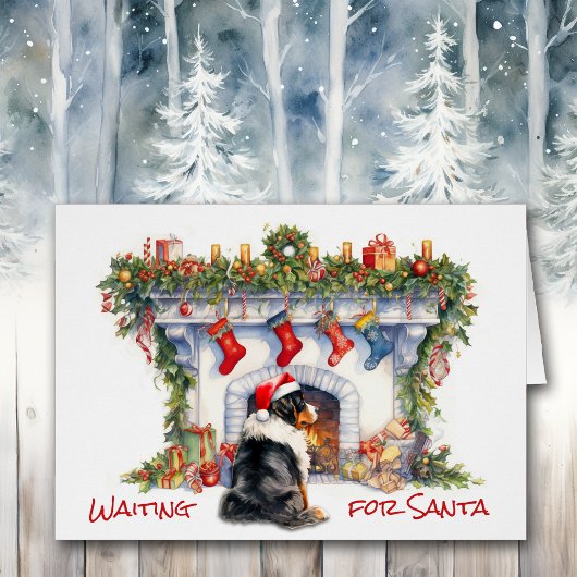 Berner Hond Wacht op Kerstmis Open haard