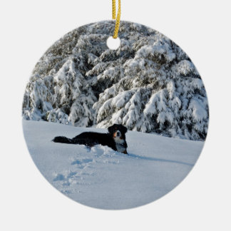Berner in de sneeuw keramisch ornament