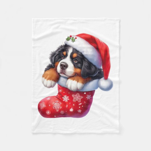 Berner in Sock Kerstman Hat Xmas Hondenliefhebber Fleece Deken (Voorkant)