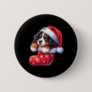 Berner in Sock Kerstman Hat Xmas Hondenliefhebber Ronde Button 5,7 Cm