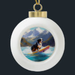 Berner Mountain Beach Surfen Schilderij Keramische Bal Ornament<br><div class="desc">Dompel jezelf onder in de speelse wereld van het hondenavontuur met dit boeiende schilderij. Een bezielde hond neemt mee naar de golven en rijdt vaardig op het surf op een zonovergoten strand. Het levendige kunstwerk vangt prachtig de essentie van de opwinding aan het strand op terwijl de hond onbevreesd de...</div>