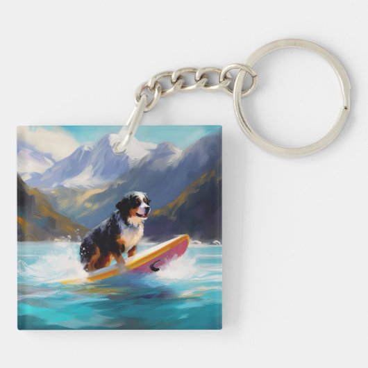 Berner Mountain Beach Surfen Schilderij Sleutelhanger (Achterkant)