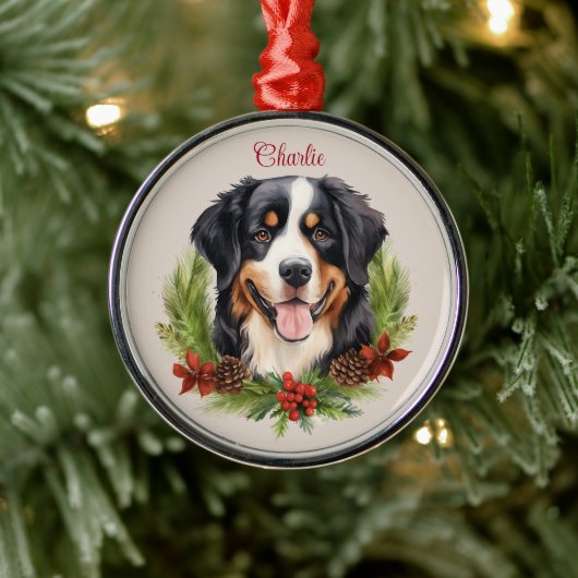 Berner Mountain Christmas Pet Memorial Hondenras Metalen Ornament (Boom)