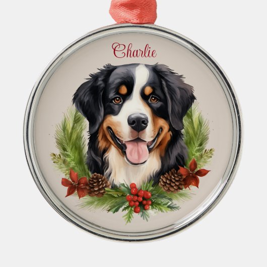 Berner Mountain Christmas Pet Memorial Hondenras Metalen Ornament (Voorkant)