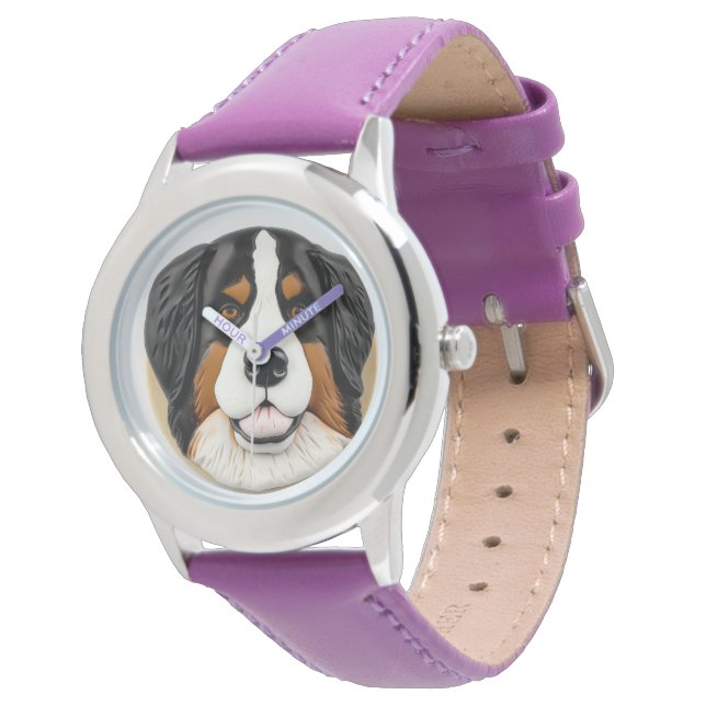 Berner Mountain Dog 3D geïnspireerd Horloge (Gekanteld)