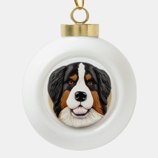 Berner Mountain Dog 3D geïnspireerd Keramische Bal Ornament (Voorkant)