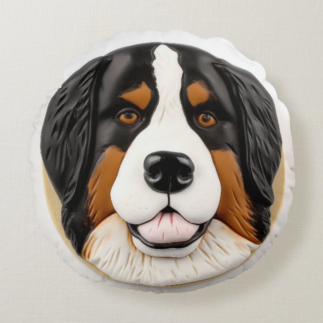 Berner Mountain Dog 3D geïnspireerd Rond Kussen (Voorkant)