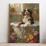 Berner Mountain Dog Art, Badkamer Art Canvas Afdruk<br><div class="desc">Kunst met een speelse Berner Hond die geniet van een ontspannend bad vol bubbels en prachtige bloemen. Dit charmante kunstwerk voegt een vleugje warmte en persoonlijkheid toe aan uw ruimte,  waardoor het uitnodigender en vrolijker aanvoelt.</div>