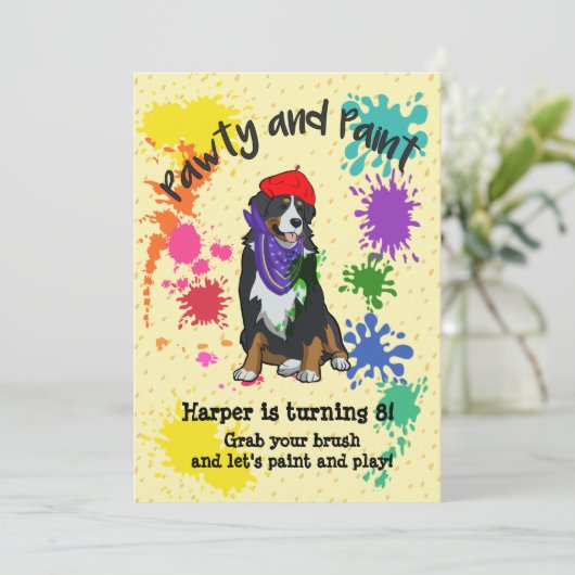 Berner Mountain Dog Art Verjaardagsfeest Uitnodige Kaart (Staand voorkant)