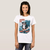 Berner Mountain Dog Catching Waves Surfen T-shirt (Voorkant volledig)