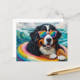 Berner Mountain Dog op een regenboog Kleur Float Briefkaart