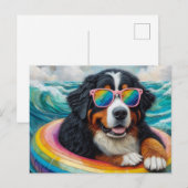 Berner Mountain Dog op een regenboog Kleur Float Briefkaart (Voorkant / Achterkant)