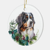 Berner Mountain Dog Portret Holly krans Keramisch Ornament (Links)