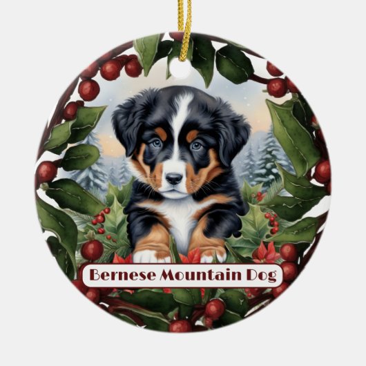 Berner Mountain Dog Puppy Gepersonaliseerde Kerstm Keramisch Ornament (Voorkant)