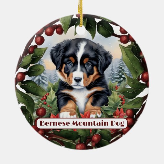 Berner Mountain Dog Puppy Gepersonaliseerde Kerstm Keramisch Ornament (Achterkant)