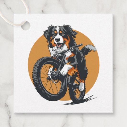Berner Mountain Dog Riding A Mountain Bike Bedankjes Labels (Voorkant)