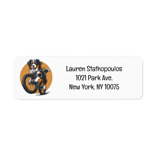 Berner Mountain Dog Riding A Mountain Bike Etiket (Voorkant)