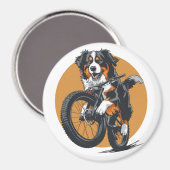 Berner Mountain Dog Riding A Mountain Bike Magneet (Voorkant / Achterkant)