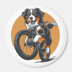 Berner Mountain Dog Riding A Mountain Bike Magneet