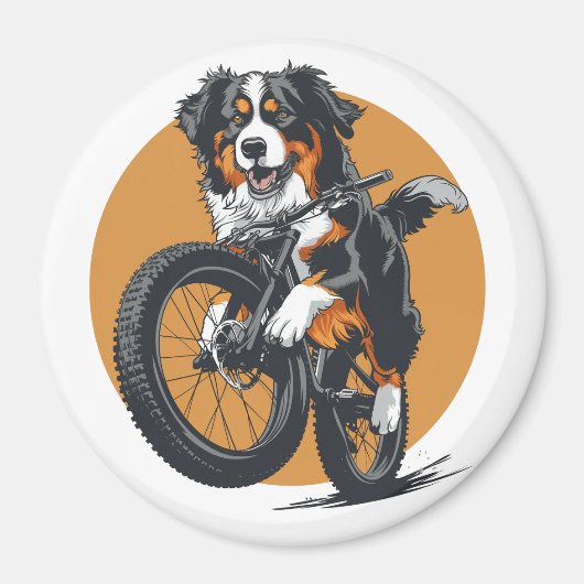 Berner Mountain Dog Riding A Mountain Bike Magneet (Voorkant)