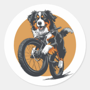 Berner Mountain Dog Riding A Mountain Bike Ronde Sticker