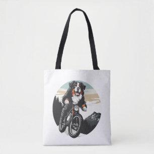 Berner Mountain Dog Riding A Mountain Bike Tote Bag