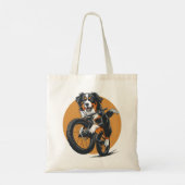Berner Mountain Dog Riding A Mountain Bike Tote Bag (Achterkant)