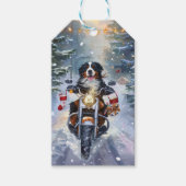 Berner Mountain Dog Riding Motorfiets Kerstmis Cadeaulabel (Voorkant)