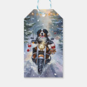Berner Mountain Dog Riding Motorfiets Kerstmis Cadeaulabel (Achterkant)