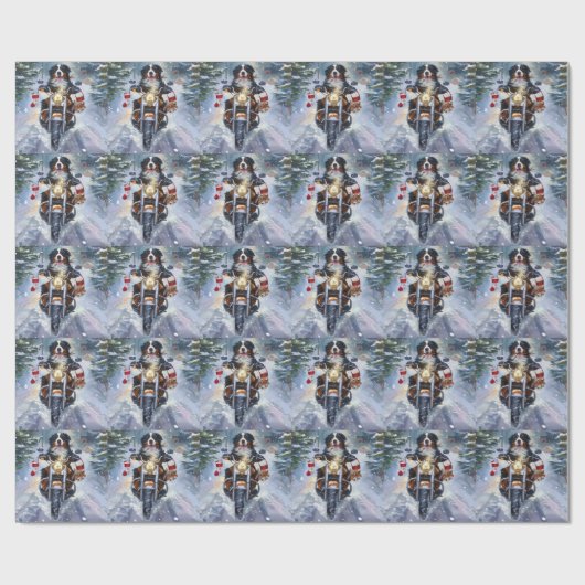 Berner Mountain Dog Riding Motorfiets Kerstmis Cadeaupapier (Vlak)