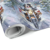 Berner Mountain Dog Riding Motorfiets Kerstmis Cadeaupapier (Rol Hoek)