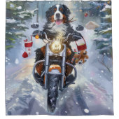 Berner Mountain Dog Riding Motorfiets Kerstmis Douchegordijn (Voorkant)