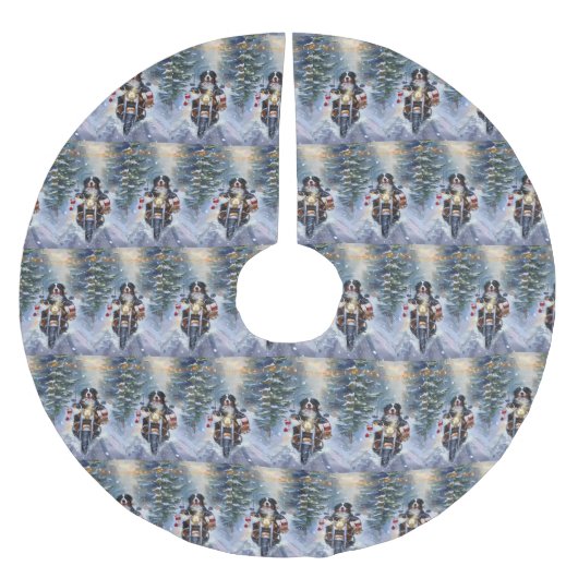 Berner Mountain Dog Riding Motorfiets Kerstmis Kerstboom Rok (Voorkant)