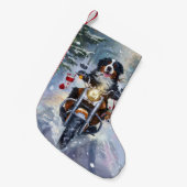 Berner Mountain Dog Riding Motorfiets Kerstmis Kleine Kerstsok (Voorkant (Hangend))