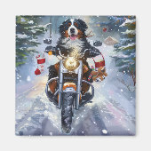 Berner Mountain Dog Riding Motorfiets Kerstmis Magneet (Voorkant)