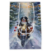 Berner Mountain Dog Riding Motorfiets Kerstmis Medium Cadeauzakje (Achterkant)