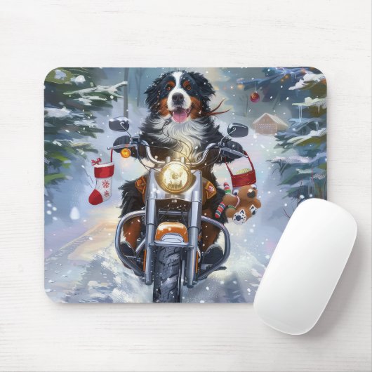 Berner Mountain Dog Riding Motorfiets Kerstmis Muismat (Met muis)