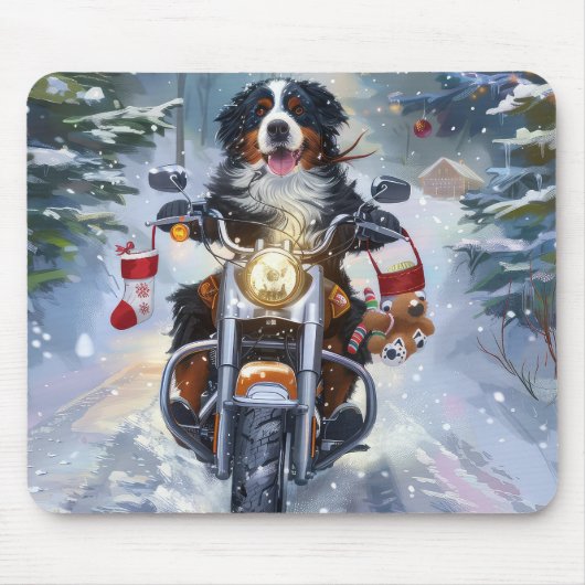 Berner Mountain Dog Riding Motorfiets Kerstmis Muismat (Voorkant)