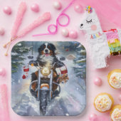 Berner Mountain Dog Riding Motorfiets Kerstmis Papieren Bordje (Feest)