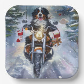 Berner Mountain Dog Riding Motorfiets Kerstmis Papieren Bordje (Voorkant)