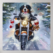 Berner Mountain Dog Riding Motorfiets Kerstmis Poster (Voorkant)
