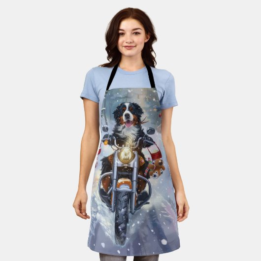 Berner Mountain Dog Riding Motorfiets Kerstmis Schort (Gedragen)