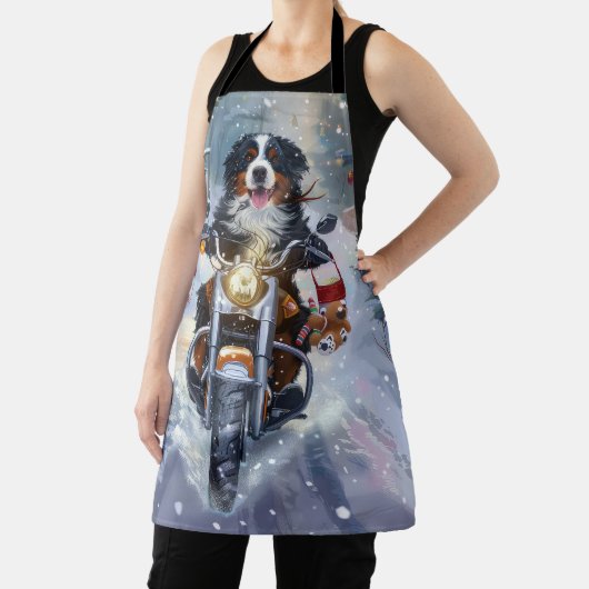 Berner Mountain Dog Riding Motorfiets Kerstmis Schort (Insitu)