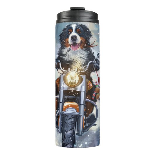 Berner Mountain Dog Riding Motorfiets Kerstmis Thermosbeker (Voorkant)