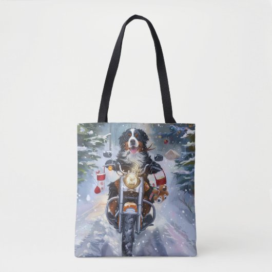 Berner Mountain Dog Riding Motorfiets Kerstmis Tote Bag (Voorkant)