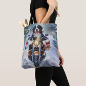 Berner Mountain Dog Riding Motorfiets Kerstmis Tote Bag (Dichtbij)